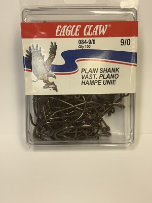 Eagle Claw Plain Shank 084-9/0 Qty 100 Size 9/0 Fishing Hooks