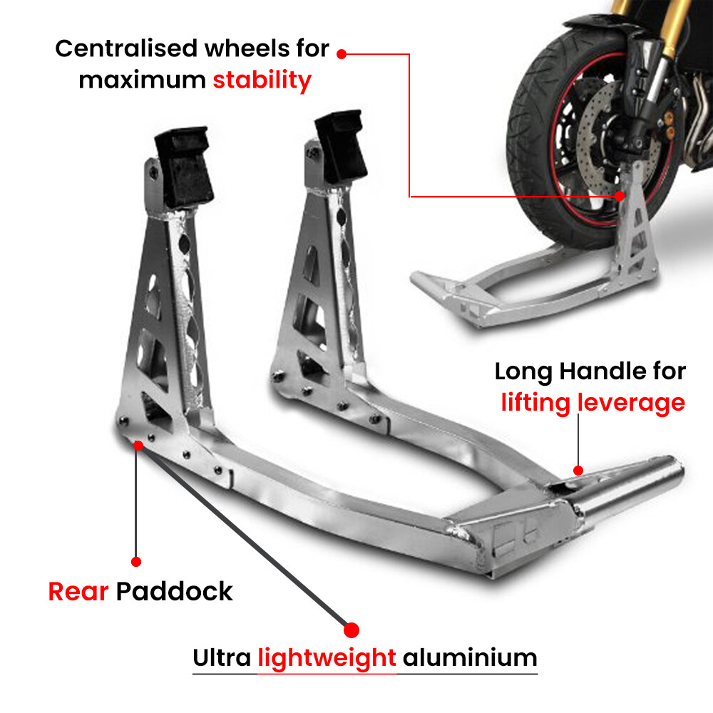 Aluminum Motorcycle Paddock Stand for Front Wheel - 750lbs Capacity