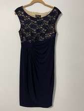 Collection Dressbarn Women's Dress Sz 8 Lace Seqins- Deep Blue Sleeveless