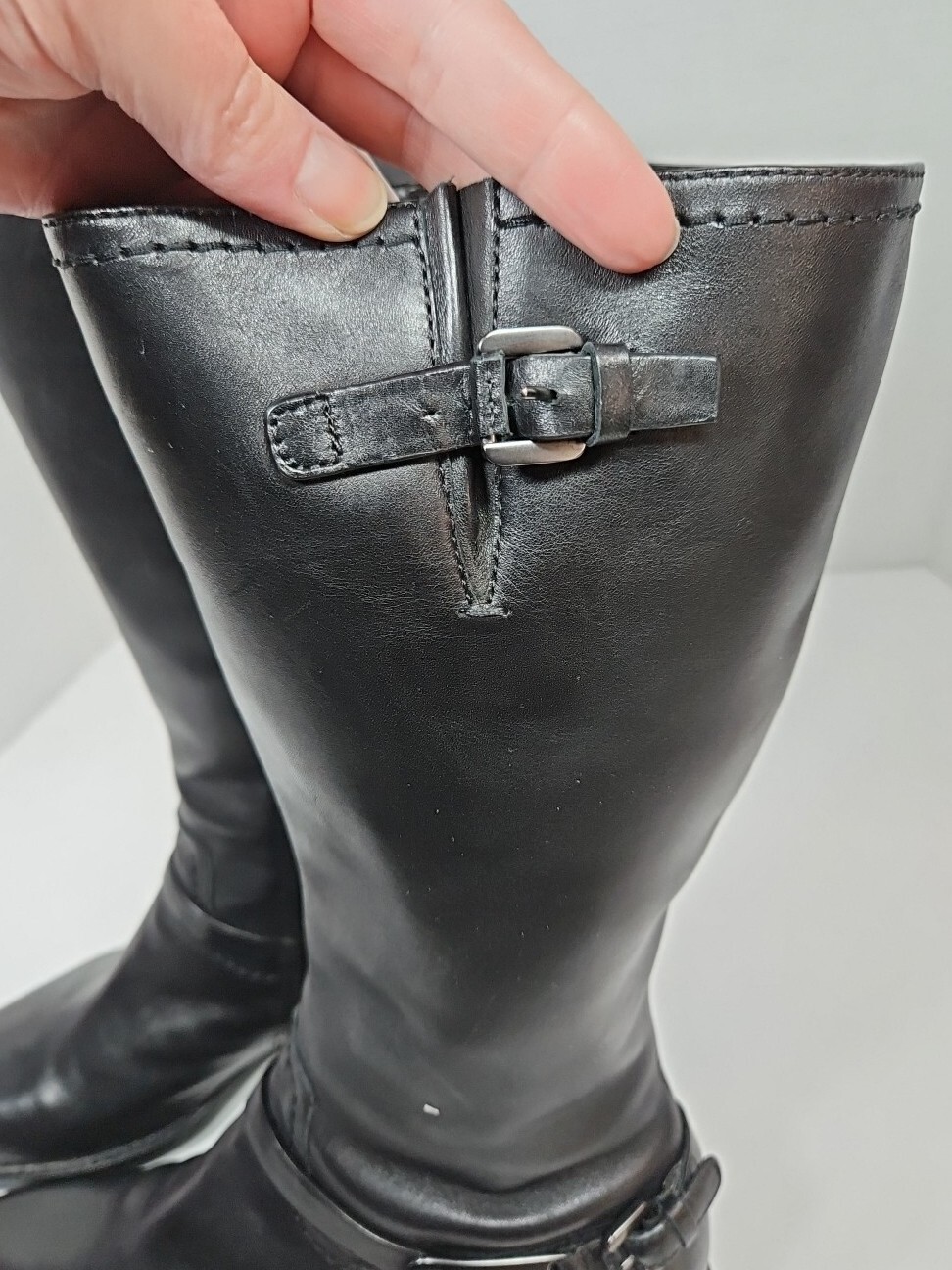 Ecco Women's Tall Black Leather Riding Boots Size 39 … Gem