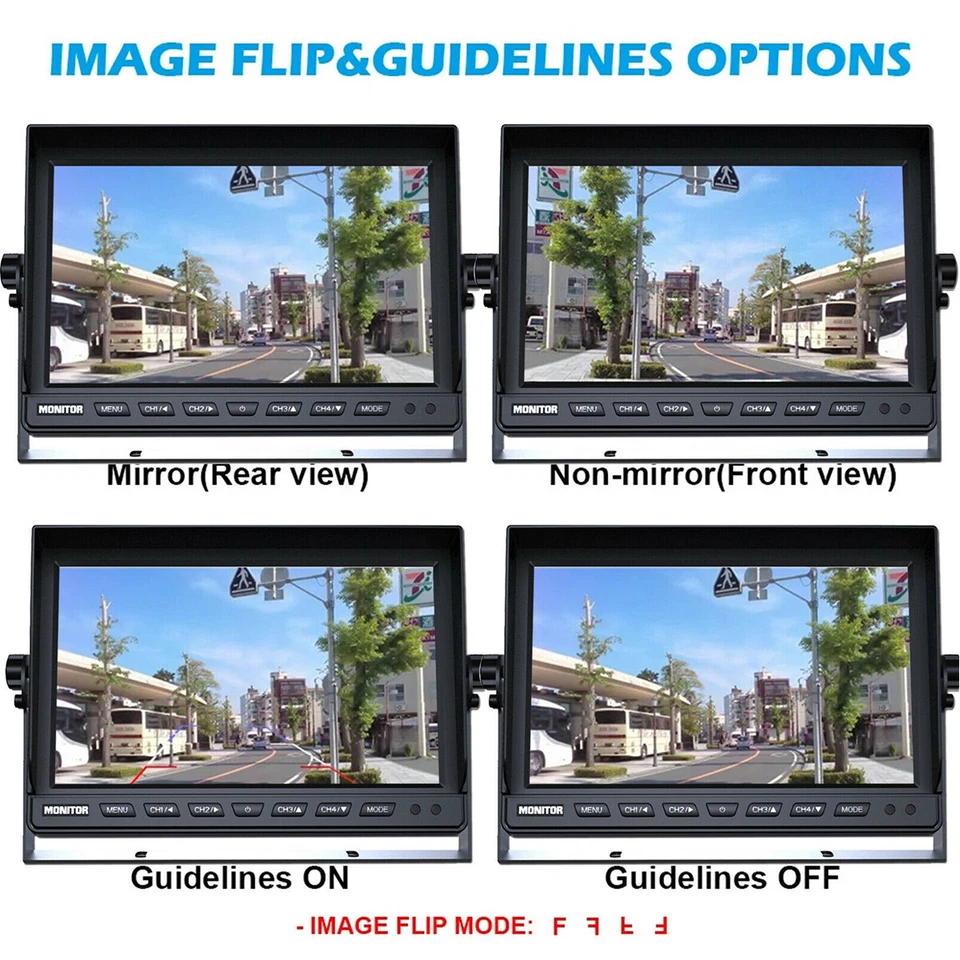 10.1" Quad Split Monitor Screen 4PIN 4X CCD Rear View Backup Camera for Truck RV - Image 4 of 4