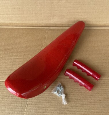 20'' Lowrider Vinyl Bicycle BANANA SEAT Red with Sparkle Grips Combo