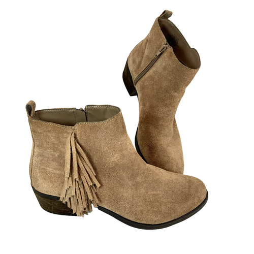 Vince Camuto VO BRYNN Booties Tan Suede Leather Fringe Ankle Low Heel Zipper 9.5 - Picture 23 of 23
