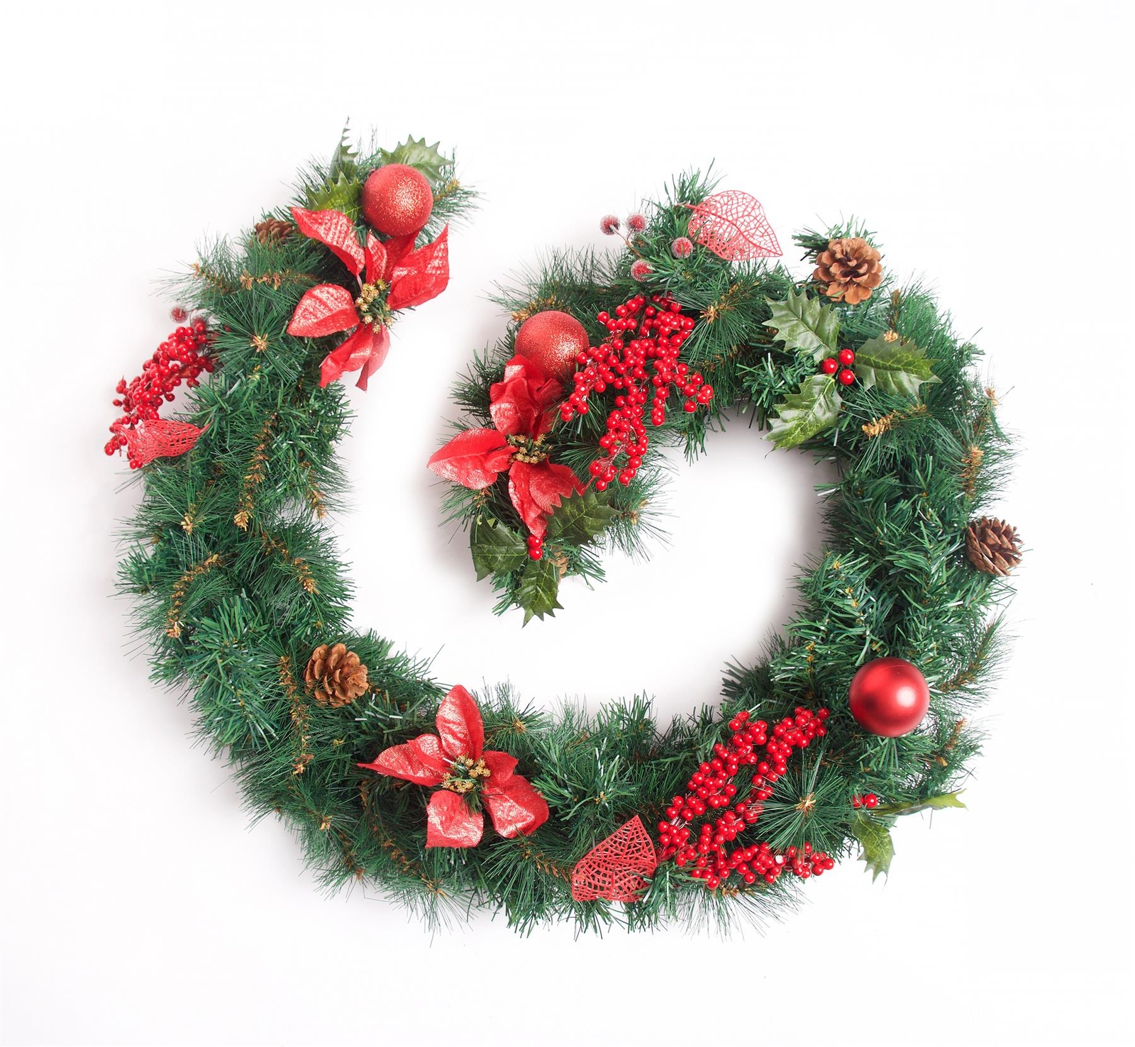 Best Artificial 6ft Thick Red Decorated Christmas Garland with Berries & Baubles