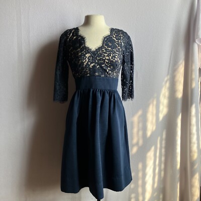 Eliza J Fit Flare Blue Lacy Party Dress Small