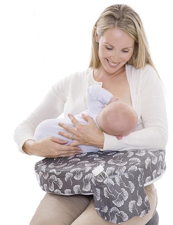 My Brest Friend Flowing Fans Gray Deluxe Nursing Pillow with Pocket-image