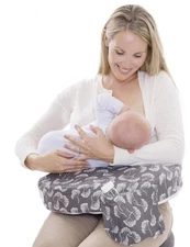 My Brest Friend Flowing Fans Gray Deluxe Nursing Pillow with Pocket