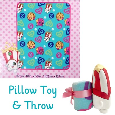 Shopkins Poppy Corn Hugger Set ~ 11'' Plush Toy Pillow + 40 x 50'' Fleece Throw