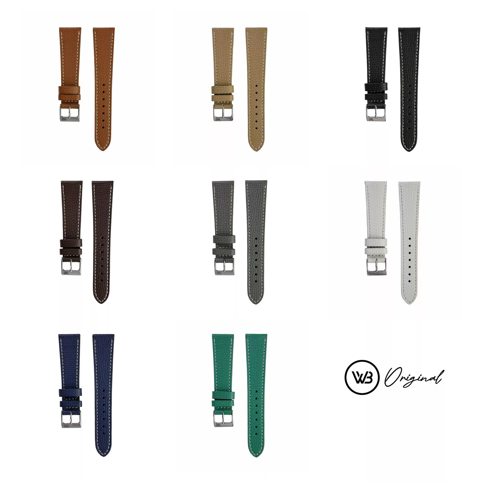 WB Original Correa de Reloj de Cuero con Estructura - 8 Colores - 5 Anchos de Pasamanos - Cuero