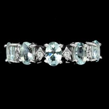 925 Sterling Silver Oval Aquamarine 6x4mm Simulated Cz Ring Size 7