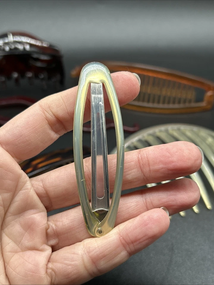 Vintage Hair Accessories Lot Amber Faux-Tortoise Shell Plastic Banana Jaw Clip - Image 2 of 4