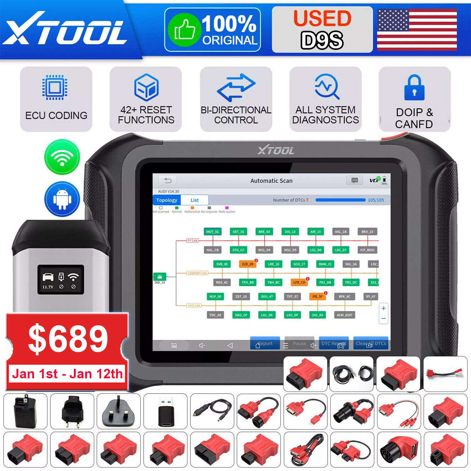XTOOL USED D9S OBD2 Bidirectional Scanner Full System Diagnostic Online Coding-image