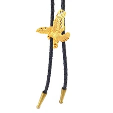 Attacking American Eagle Bolo Tie Real Gold Plated Pendant 36 inch Black Cord