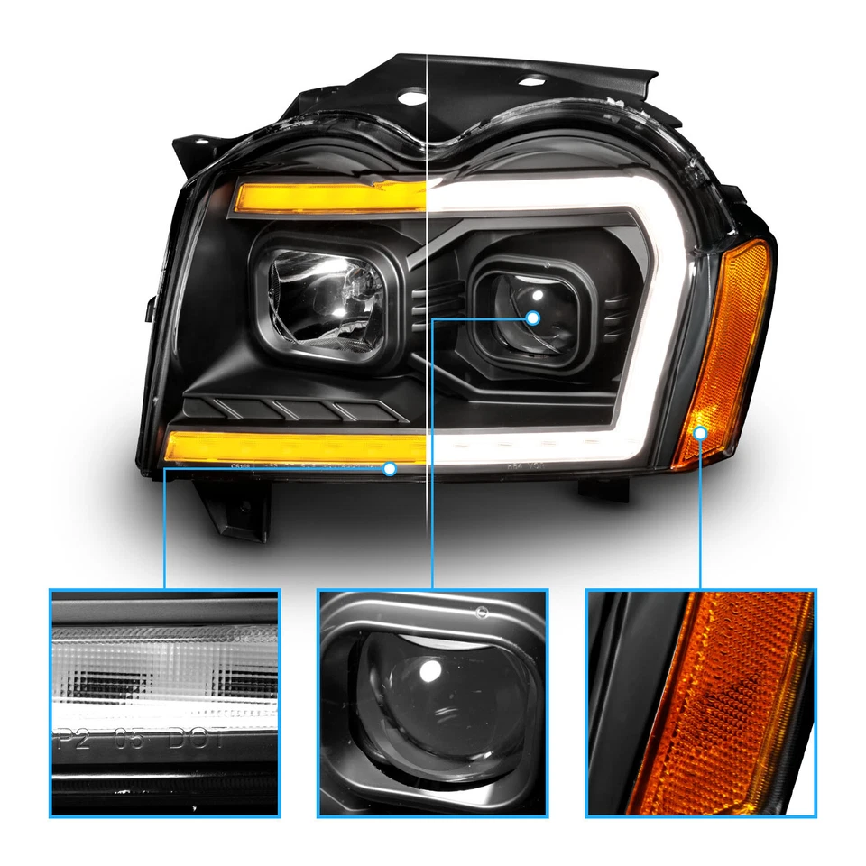 2005 2006 2007 For Jeep Grand Cherokee LED Switchback Black Headlights L+R - Image 4 of 4