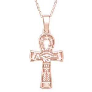Authentic Eye of Horus Ankh Cross Pendant Necklace 14K Rose Gold Plated Sterling Silver