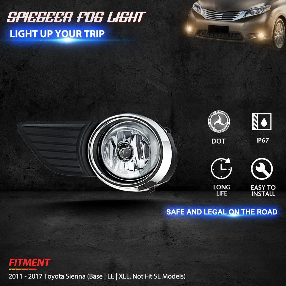 Fog Lights Assembly 2011-2017 Toyota Sienna with Wiring & Switch (Chrome Bezel) Foto 3 de 4