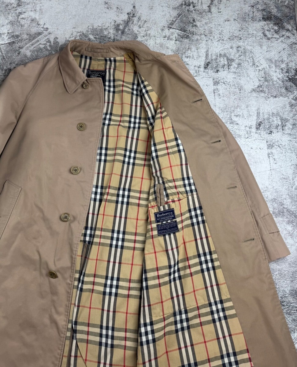 Vintage Burberrys 52 Size Large Nova Check 90S Trench Beige Coat