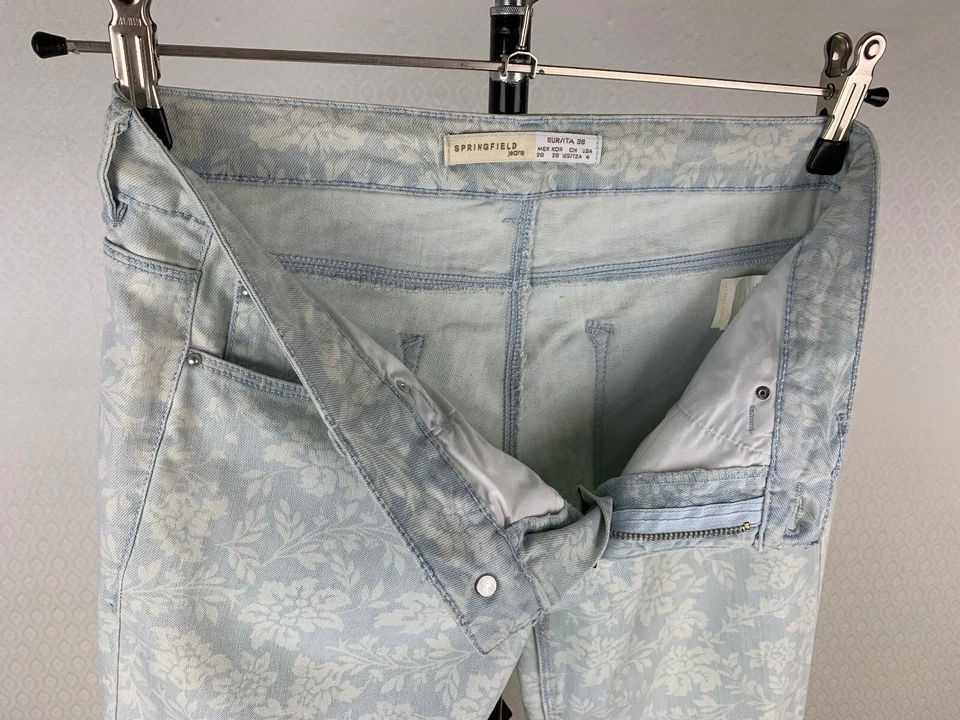 SPRINGFIELD Damen Gr. 38 Stretch Jeans weiß blau Blumen Jeanshose Denim 8C8 - Bild 4 von 4