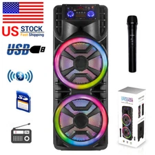 2800W Bluetooth Speaker System Dual 12'' Subwoofer Heavy Bass Party System w/Mic