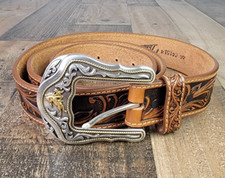 Vintage TONY LAMA Belt W/Buckle TOOLED COWHIDE Men's Size 46 Made in USA NWT