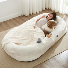 Human Dog Bed for Adults, Giant Faux Fur Washable Adult Dog Bed with Orthopedic