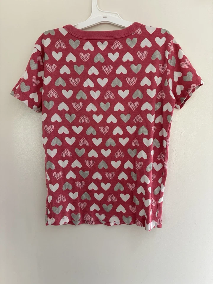 Gymboree Kids Girls Heart Print 100% Cotton Snug-Fit Short Sleeve PJ Top Pink 14 - Image 4 of 4