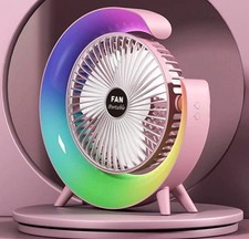 SILENT WIRELESS PORTABLE DESK FAN USB CHARGING COOLING  3 SPEEDS 4 LED COLOURS