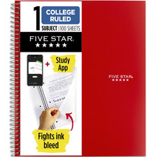 Five Star Spiral Notebook plus Study App, 1 Subject, College Ruled Paper, 100 Sh
