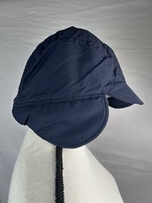 Vtg Lands End Blue Baseball Cap Trapper Hat Ear Flaps MEDIUM Made in USA