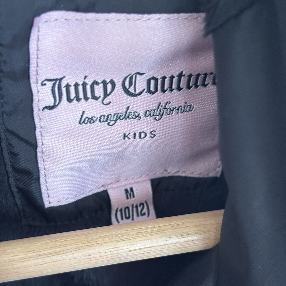 Chaqueta acolchada negra Juicy Couture cinturón con capucha de piel sintética y riñonera niñas M 10/12 Foto 3 de 4