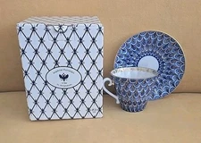 Vtg LFZ  Forget-Me-Not Lomonosov  Tea Cup Saucer BLUE 22K GOLD Russian Imperial