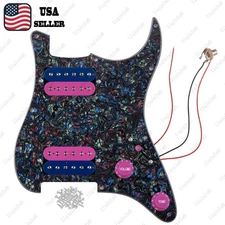 Prewired-Loaded HH Pickguard 2 Humbucker Pickup for ST Aged Pearl(DBlue+Purple)