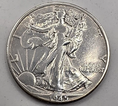1945-D  50C SILVER (BU) Walking Liberty Half Dollar.  GREAT WAY TO BUY SILVER
