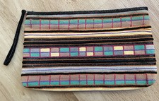 Vintage clutch bag large colorful wrist strap wristlet raffia Almondo Originals