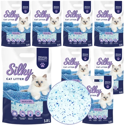 SILKY Silikat-Katzenstreu | 30,4L Satz | Silikatstreu - 8er-Pack