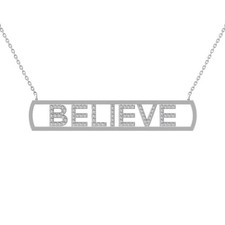 Lab Grown Diamond 14K White Gold Believe Bar Necklace 18" Silver Cable Chain