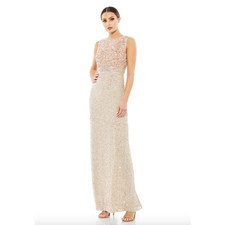 MAC DUGGAL Dress Size 4 Evening Gown Sequin Cream Sleeveless NEW Column