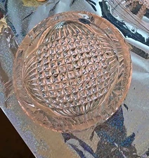Vintage Lead Crystal Clear Cut Glass Ashtray Round Heavy 6.25" MCM Trinket Dish