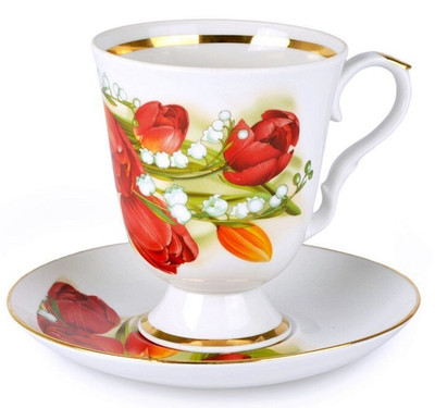 Dulevo Tulip Mug Jumbo Cup and Saucer Russian Porcelain Teacup Large 16 oz