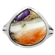 Premium Spiny Oyster Turquoise 925 Sterling Silver Ring Size 8 R-1006