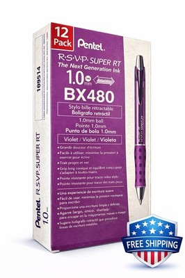 Pentel RSVP SUPER RT Violet Ink Ballpoint Pens 1.0mm 12 Pack BK480-V