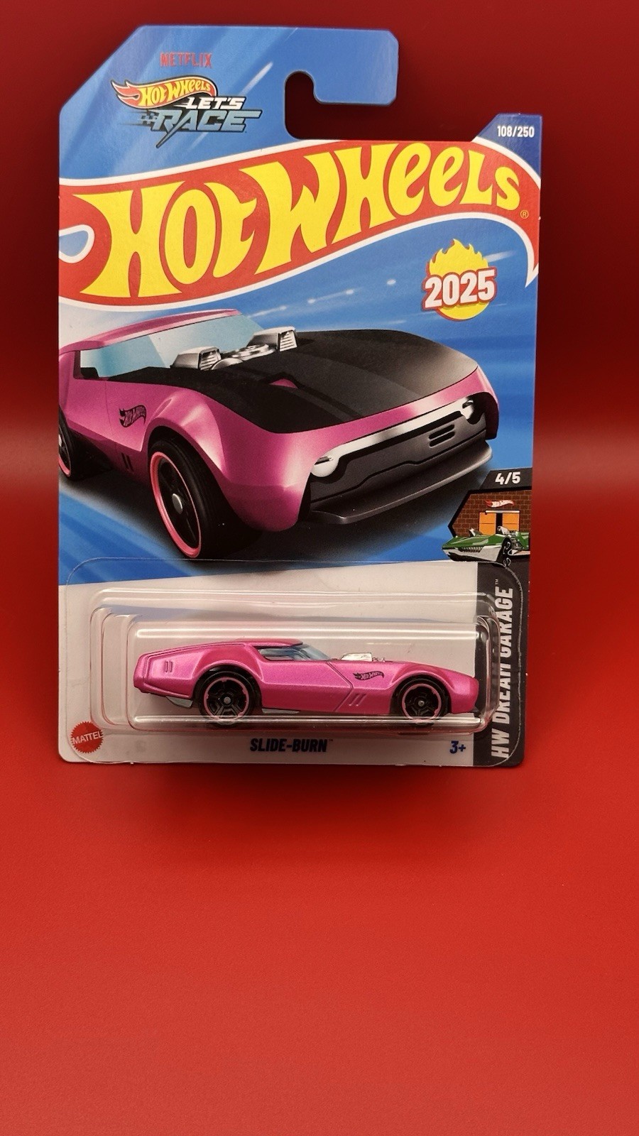 Hot Wheels 2025 Let's Race Pink Slide-Burn #108/250 HW Dream Garage #4/5 - E Cas