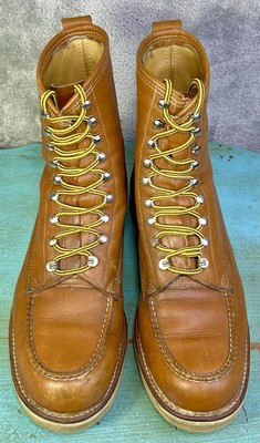Weinbrenner Boy Scout Hike N Camp Moc Toe Speed Hook Boots Size 10 B Tan Leather