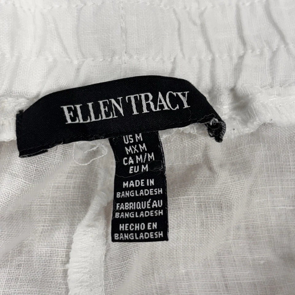 Pantalones Cortos Ellen Tracy Lino Calce Relajado Mujeres Medianos Blancos Dobladillo Redondo Foto 4 de 4