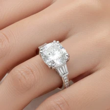 IGI 3 Ct Cushion Cut Lab Grown Diamond 3 Stone Solitaire Rings 14K White Gold