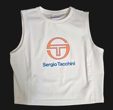 Sergio Tacchini Tank Top  White Embroidered Logo Crop Tennis Athletic Womens M 