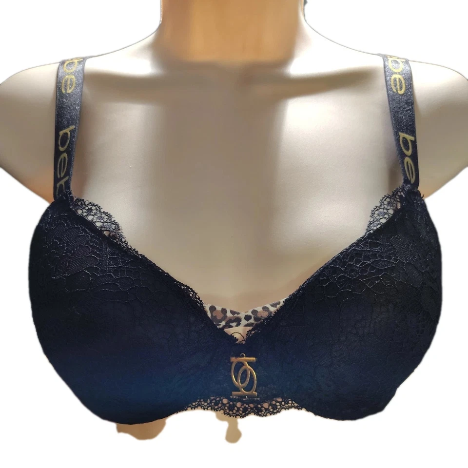 Sujetador Bebe Sexy con Aros Suave Levantamiento Acolchado Negro Encaje Leopardo Dije 34B Foto 2 de 4