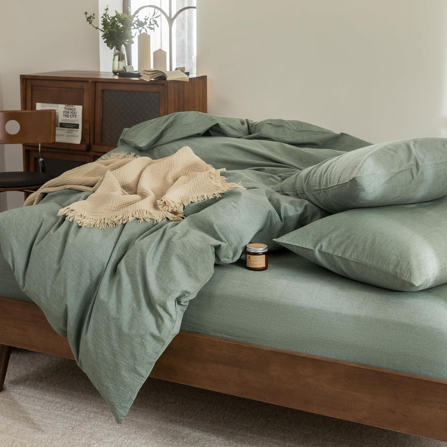 Green Cotton Duvet Cover And 2 Pillow Cover  Full, king, Queen, and other size.