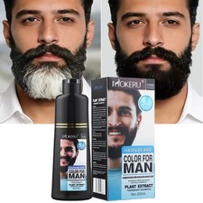Mokeru Men Beard Hair Color Dye Shampoo Natural Mustache Dying Black Darkening