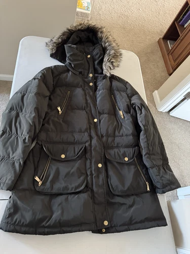 Cappotto invernale lungo Michael Kors donna pelliccia sintetica con cappuccio puffer nero XL